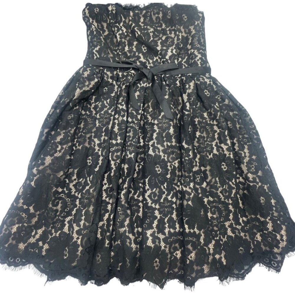 liberated & free dress knee length strapless brown black lace tie zip 8 READ new
